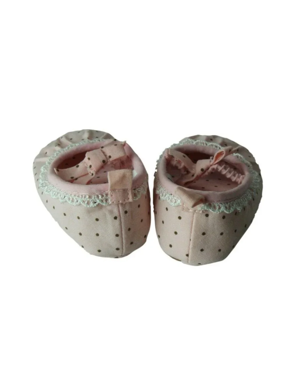 Baby Girl Pink Polka Dot Mary Jane Shoes Newborn Crib Soft Sole Lace Trim